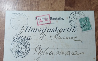 Rauman Rautatie ilmoituskortti, Oulun asemalta lähetys.