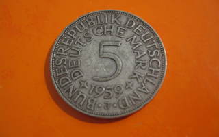 Saksa 5 mark hopeaa 'J' - 1959