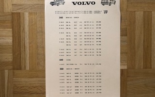 Hinnasto Volvo 340 360, 1989. Esite