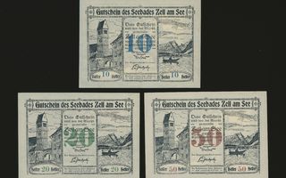 Itävalta Notgeld 10, 20, 50 Heller, Zell am See 1920