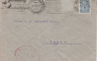 1916, Kirje HELSINGISTÄ HANKOON, sensuurileima