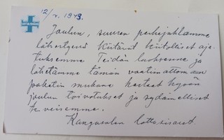 Lotta Svärd -järjestön viestikortti (+ järj. tunnus), 1943