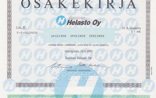 1992 Suomen Helasto Oy spec, Seinäjoki pörssi osakekirja