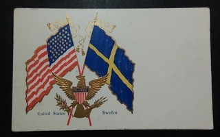 USA - RUOTSI Lippukortti kohopaino 1900alku ALE!