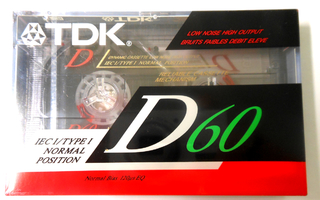 C-kasetti TDK D60 , alkuperäinen pakkaus.
