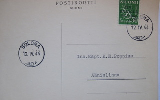 Postikortti Itä-Karjala Sot.Hallinto Soloma Leima 1944