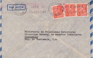 1956 20(mk) 3 kpl lentokirje Guatemalaan