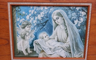 Jeesus-lapsi, Maria ja enkelit, taulu 28x21 cm