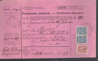 Postietuannin osotekortti: Lappträsk - Borgå, Porvoo 1915