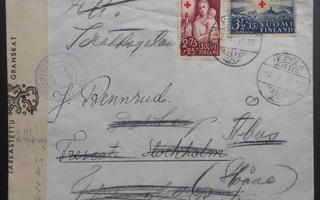 Hieno punaristimerkkien sensuroitu FDC -kirje Ruotsiin 1941