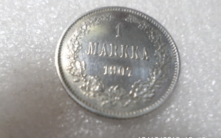 1 mk  1907    hopeaa   kulkematon