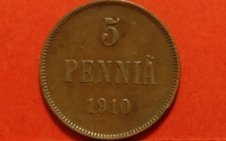 5 penniä 1910, aika hyvä kunto. (KD8)