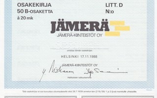 1988 Jämerä-Kiinteistöt Oy spec, Helsinki pörssi osakekirja