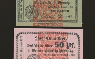 Saksa Notgeld 10, 50 Pfennig, Culm 9.8.1918