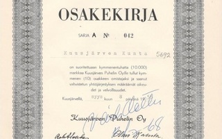 1955 Kuusjärven Puhelin Oy,  Outokumpu osakekirja