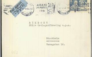 1947 tub 12mk lento-kirje Ruotsiin