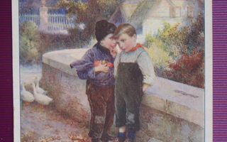 Poika kuiskaa toiselle salaisuuden WANHA 1908