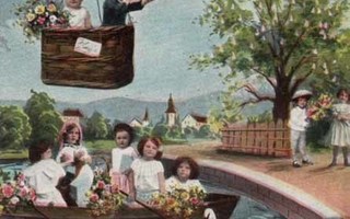 MONIMUKULA / Juhla-asuisia lapsia ja joutsenet. 1900-l.