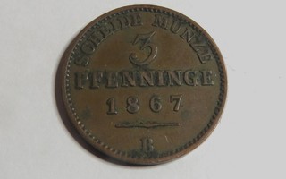 Preussi 3 pfennig 1867 B