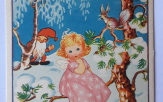 Helga Sjöstedt vanha kuvataide joulukortti + joulumerkki  46