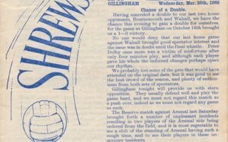 Jalkapallo otteluohjelma Shwersbury - Gillingham 1966 (!!)