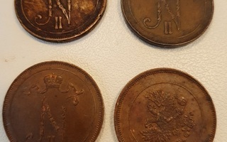 4 kpl 10 pennin kolikkoa 1800-1900 luku