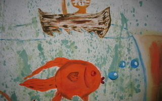 Painettu kangas kissa ja kala  koko n. 76  x 71 cm