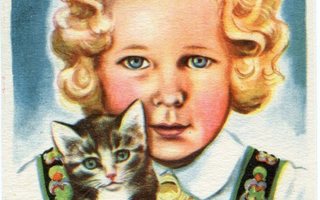 Lapsi - Tyttö ja kissa - Kortti 1940-50-luvulta