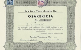 1945 Rannikon Veneenrakennus Oy, Helsinki osakekirja