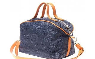 Darkblue Leather makeup bag with long strap