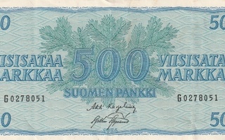 Suomi  500 markkaa 1956  G 0278051 - valk. paperi - kl. 6