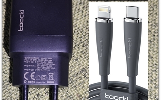 Musta USB C -laturi + 1m USB C - Lightning-kaapeli #28549