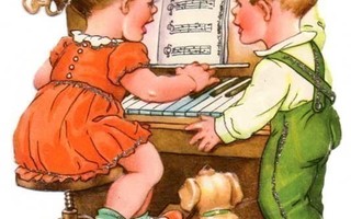 PZB 1291 / Tyttö ja poika soittavat pianoa. ISO!! 1940-50-l.