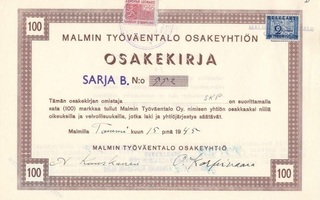1945 Malmin Työväentalo Oy, Helsinki om. SKP osakekirja