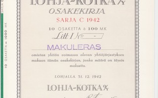 1942 Lohja-Kotka Oy bla, Lohja osakekirja
