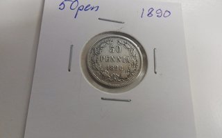 50  penniä  1890   Hopeaa   Kl 6-7  Rahakehyksessä
