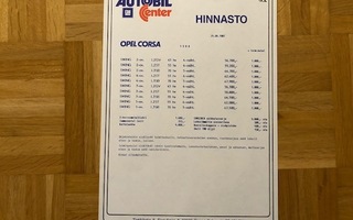 Hinnasto Opel Corsa 1987/1988. Esite