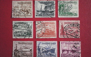Saksa Valtakunta Hätäapu postimerkit 9 kpl v. 1937
