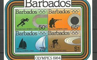 OLYMPIALAISET urheiluaiheinen blokki BARBADOS 1984 **