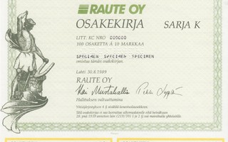 1989 Raute Oy spec, Lahti pörssi osakekirja