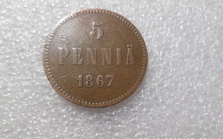5  penniä    1867   KL   6     SIISTI   RAHA