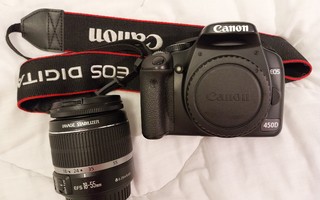 Canon EOS 450D -runko ja EF-S 18-55 mm F/3,5-5,6 IS -objekti