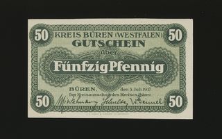 Saksa Notgeld 50 Pfennig, Büren 3.7.1917