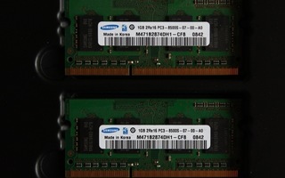 2 kpl 1GB Samsung PC3-8500S muistikampaa esim. macbookiin