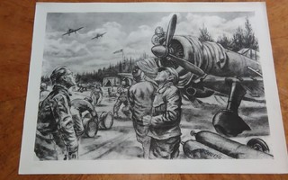Jatkosota Lentokenttä Hävittäjät Sotapiirros Lindeberg 1942