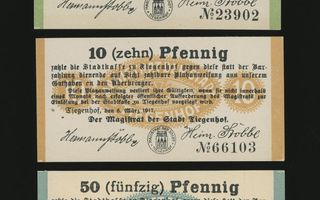 Saksa Notgeld 5, 10, 50 Pfg, Tiegenhof 1917