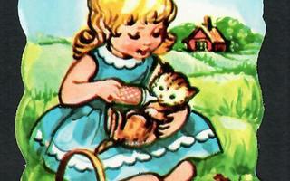 EO 8070 - Tyttö syöttää pientä kissaa - Agathon!!!