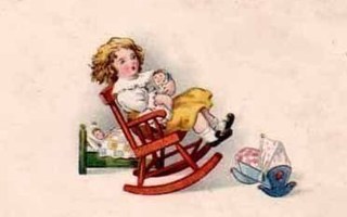 LAPSET / Nukkeäiti, keinutuoli, nukke ja kehto. 1900-l.