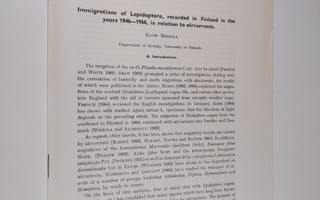 Immigrations of Lepidoptera, recorded in Finland in the y...