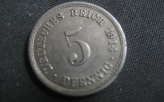 Saksa  5 Pfennig   1914 A  KM # 11  Kupari-nikkeli